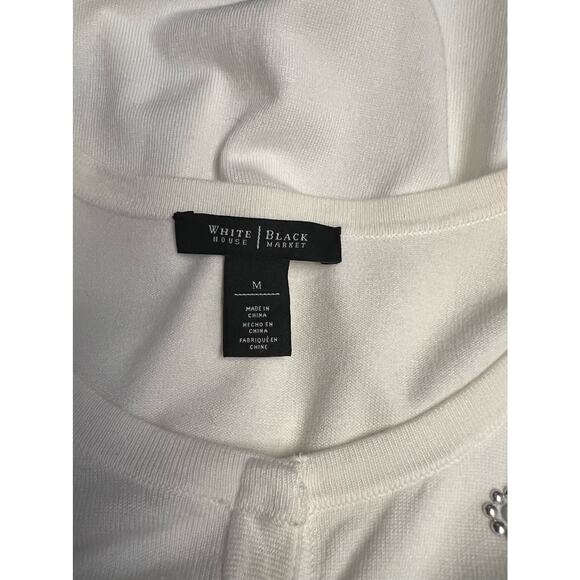 White House Black Market WHBM White Cream Embellished Crystal Cardigan M NWOT - Picture 8 of 8
